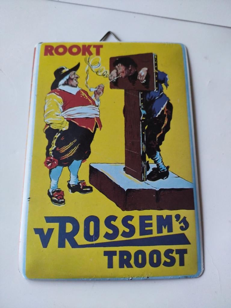 Vintage metalen bordje 'van rossems troost' replica 14x10cm, Verzenden, Reclamebord