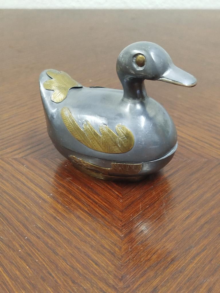 Vintage tinnen sieradendoosje eend, Antiek en Kunst, Ophalen of Verzenden