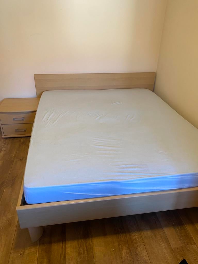 Slaapkamer (kleerkast, bed, nachtkastjes), Huis en Inrichting, Slaapkamer | Bedden, Ophalen, Gebruikt, Bruin, Tweepersoons