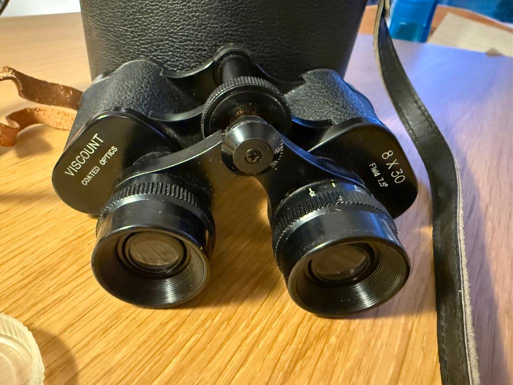 Jumelles vintage Viscount 830 + étui cuir HUET Paris, Enlèvement ou Envoi