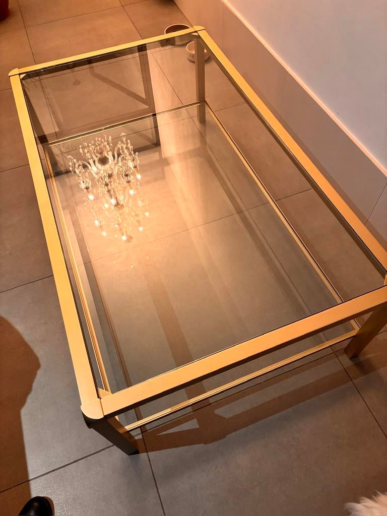 Table basse en verre avec cadre doré — 120x70 cm, 100 à 150 cm, Comme neuf, Verre, Enlèvement