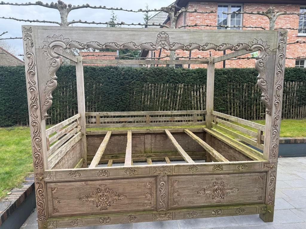 Authentiek Balinees hemelbed – massief teak – handgesneden, Enlèvement, Utilisé