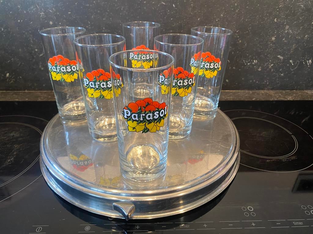 6 vintage retro PARASOL limonade glazen, Ophalen of Verzenden, Overige typen