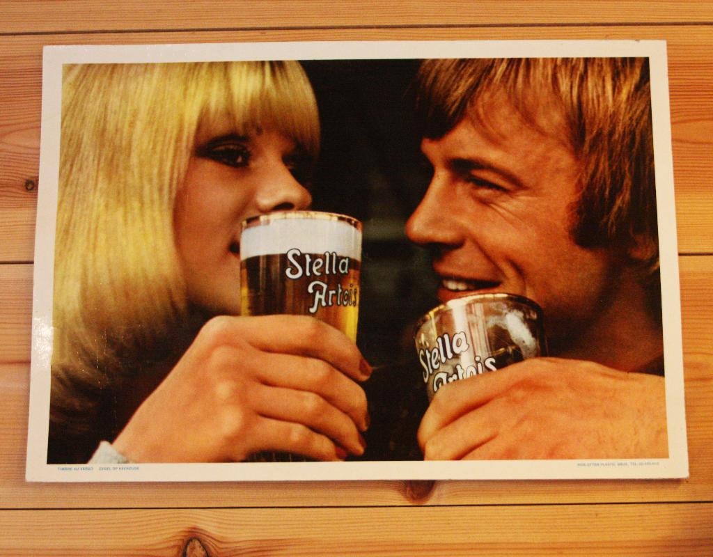 Vintage Stella Artois Reclamebord Uit Dik Karton / Jaren 60, Ophalen of Verzenden, Gebruikt, Reclamebord, Plaat of Schild, Stella Artois