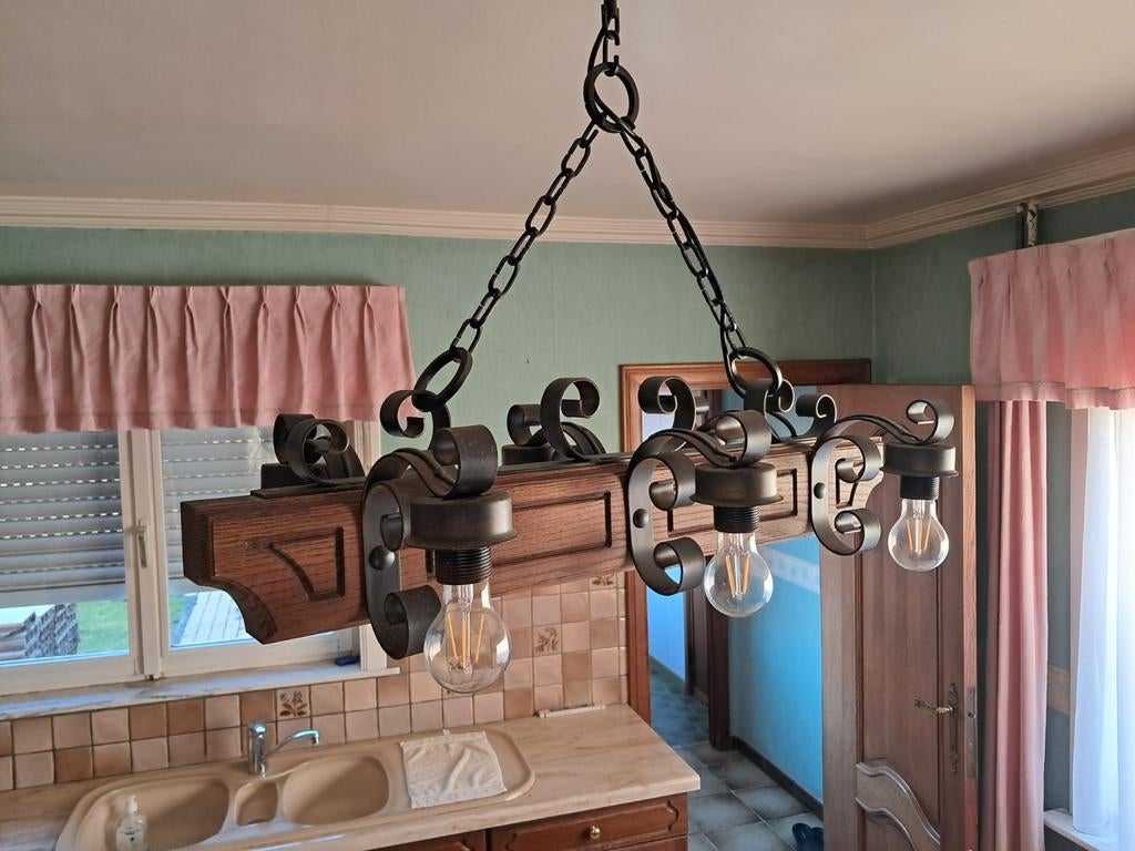 Verlichting in hout, Huis en Inrichting, Lampen | Kroonluchters, Ophalen, Hout