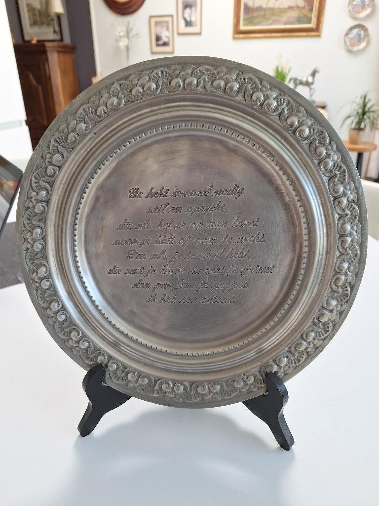 Tinnen bord met spreuk, Antiek en Kunst, Ophalen