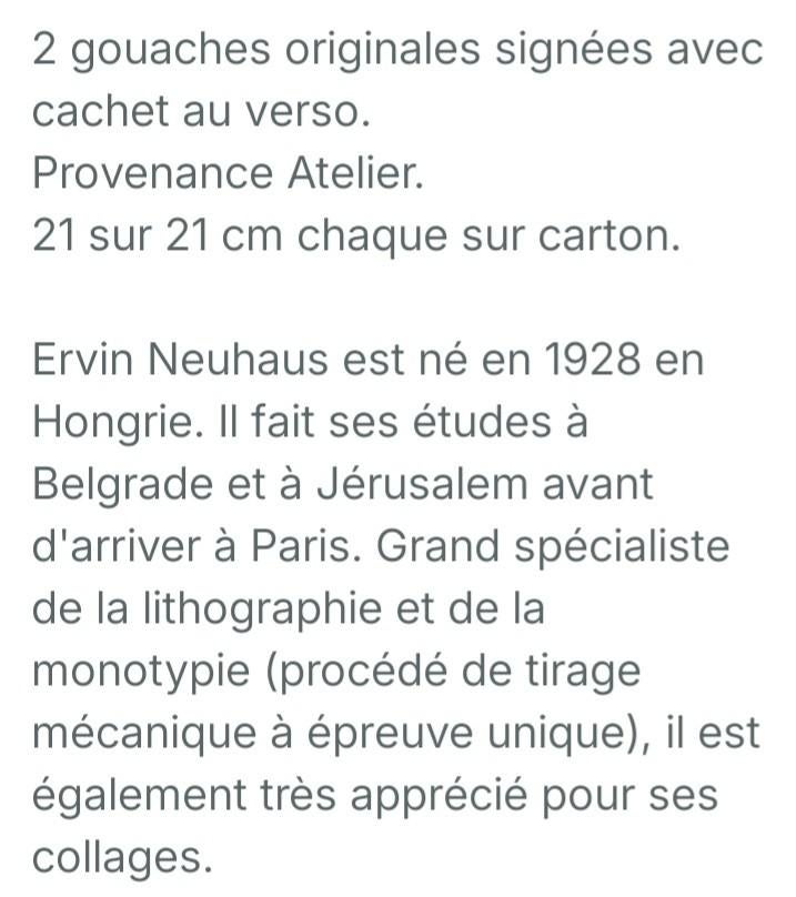 Ervin Neuhaus. Artiste plasticien Hongrois. 2 gouaches, Antiquités & Art, Enlèvement ou Envoi