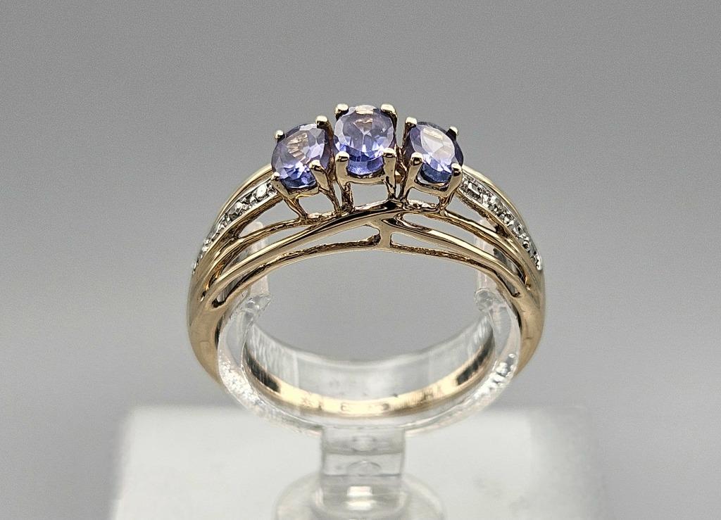 Bague vintage en or, pierre précieuse, tanzanite et diamant., Bijoux, Sacs & Beauté, Bagues, Enlèvement ou Envoi, Plus petit que 17
