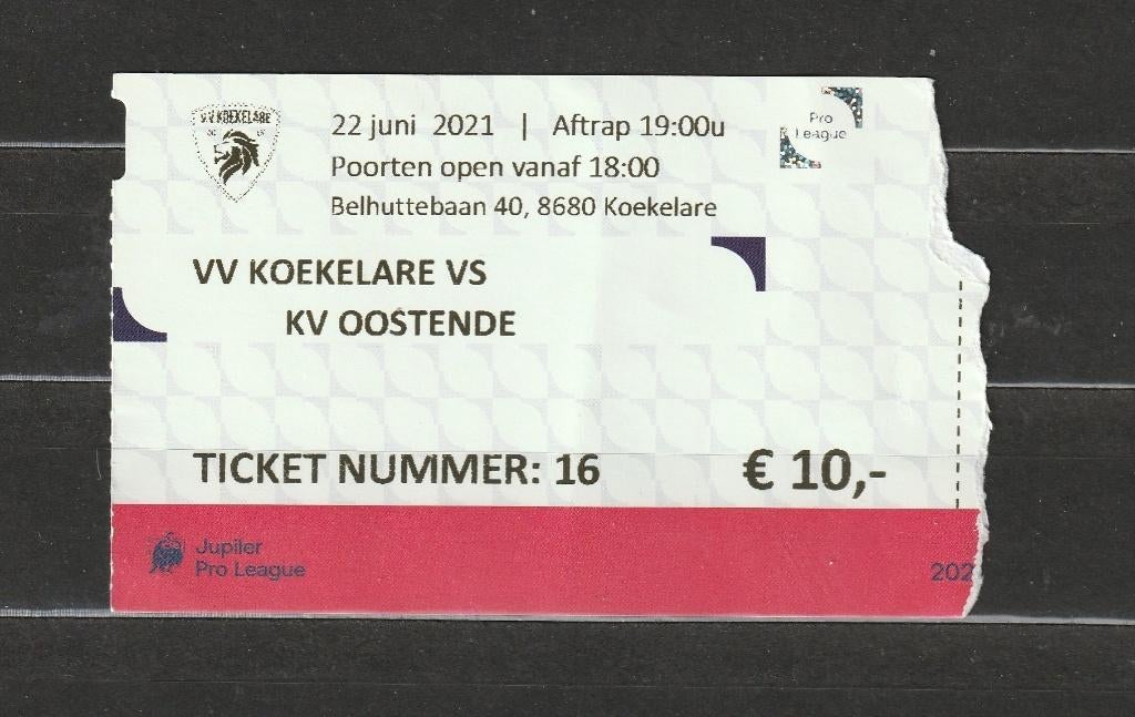 (gebruikt) ticket : VV Koekelare - KV Oostende (22/06/2021), Ophalen of Verzenden, Gebruikt, Overige typen