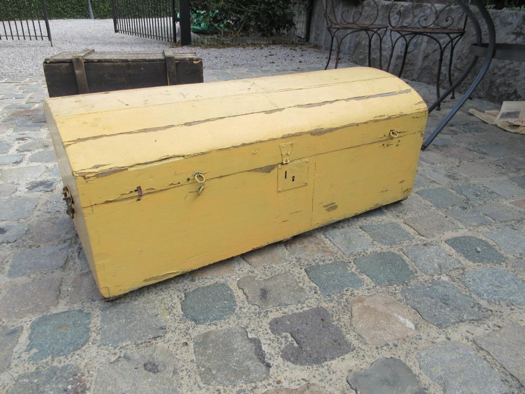 Ancien coffre en bois malle de voyage vintage sixties, Enlèvement