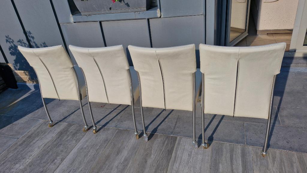 JOLI - 4 leren stoelen met afneembare hoezen op wielen -, Huis en Inrichting, Ophalen, Wit, Contemporain, Vier