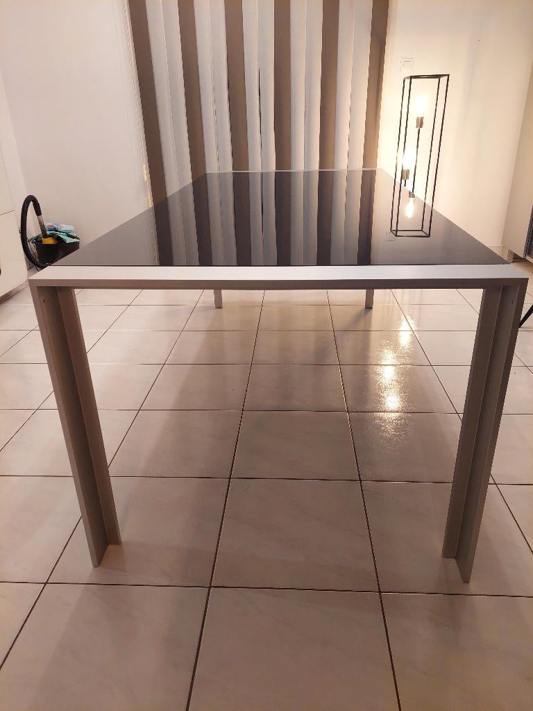 table de salle à manger en verre et aluminium, Maison & Meubles, 150 à 200 cm, Cinq personnes ou plus, Verre, Enlèvement