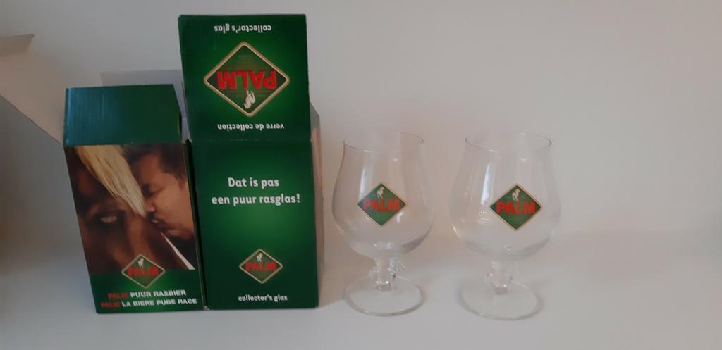 2 collectors glazen Palm met doos Nieuw, Verzamelen, Biermerken, Ophalen of Verzenden, Zo goed als nieuw, Palm
