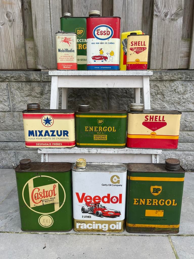 Divers vieux bidons d'huile de garage à vendre, Collections, Enlèvement ou Envoi, Utilisé, Autre, Autres marques