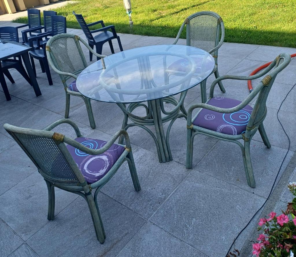 Ensemble de jardin en Rotin vert-de-gris, Jardin & Terrasse, Rotin, Chaise, Salons de jardin, Comme neuf