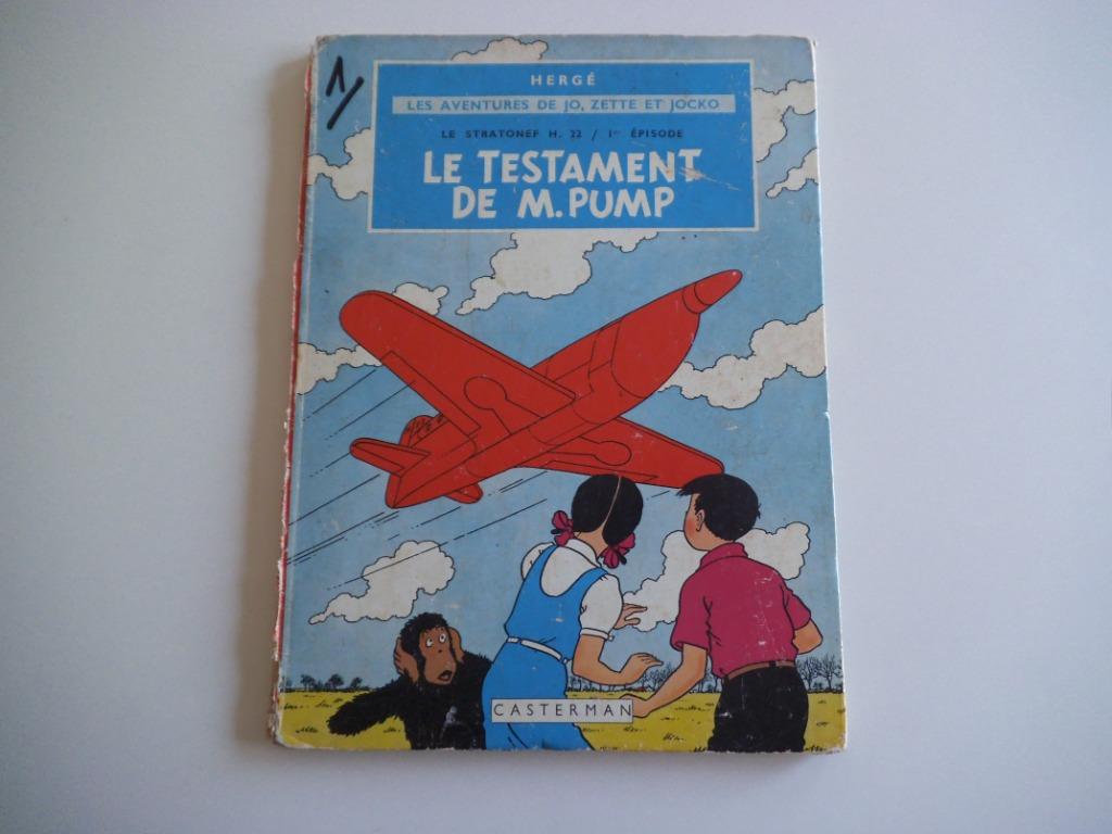 Jo, Zette et Jocko Le testament de M. Pump Hergé, Une BD, Enlèvement ou Envoi, Utilisé, Herge