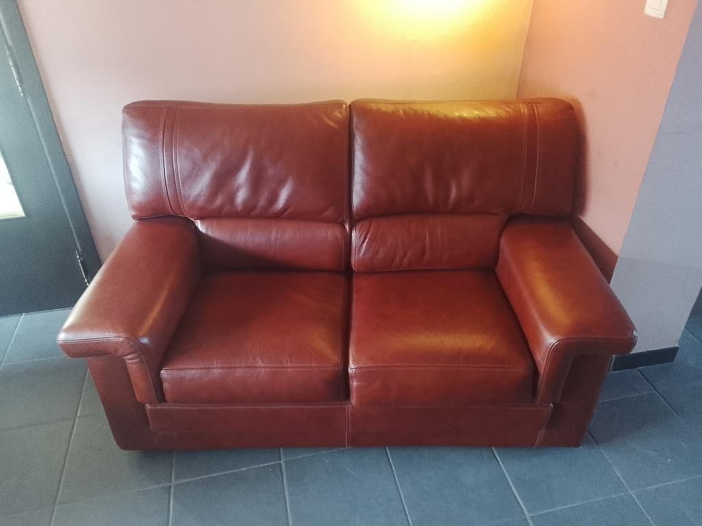 Lederen Salon 2 zit en 2 maal 1 zit, Ophalen, Leder, Zo goed als nieuw, Rechte bank