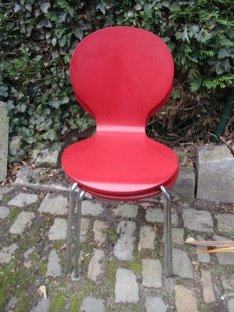 Stoelen 4, Huis en Inrichting, Stoelen, Gebruikt, Vier, Hout, Metaal, Rood, Ophalen