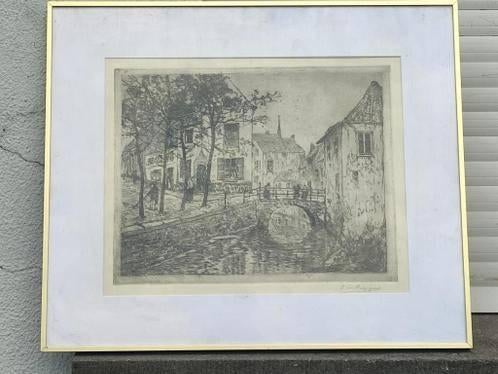 eau forte pont signe leon huygens, Antiquités & Art, Enlèvement ou Envoi