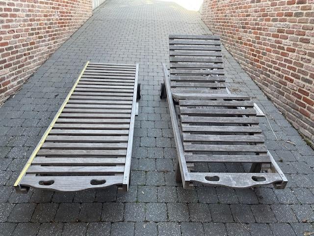Ligzetels teak in zeer goede staat (Bristol teak), Tuin en Terras, Ophalen, Zo goed als nieuw, Teakhout, Verstelbaar