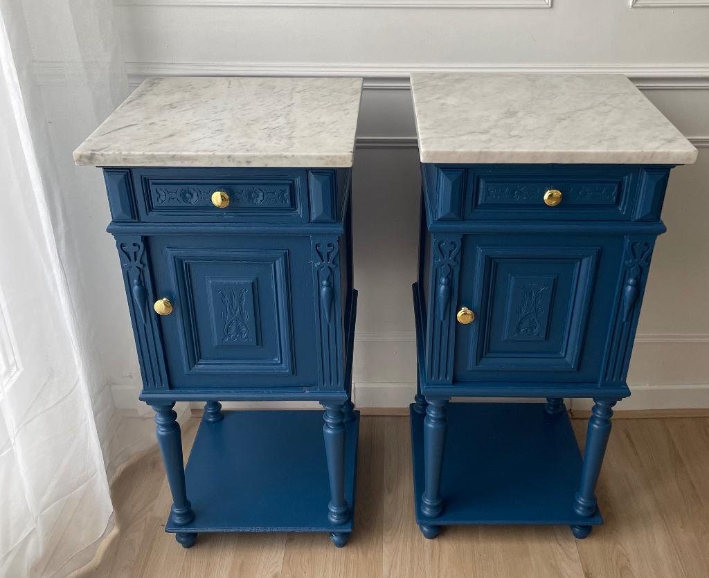 2 vintage nachtkastjes met marmer blad, Huis en Inrichting, Slaapkamer | Nachtkastjes, Ophalen, Zo goed als nieuw