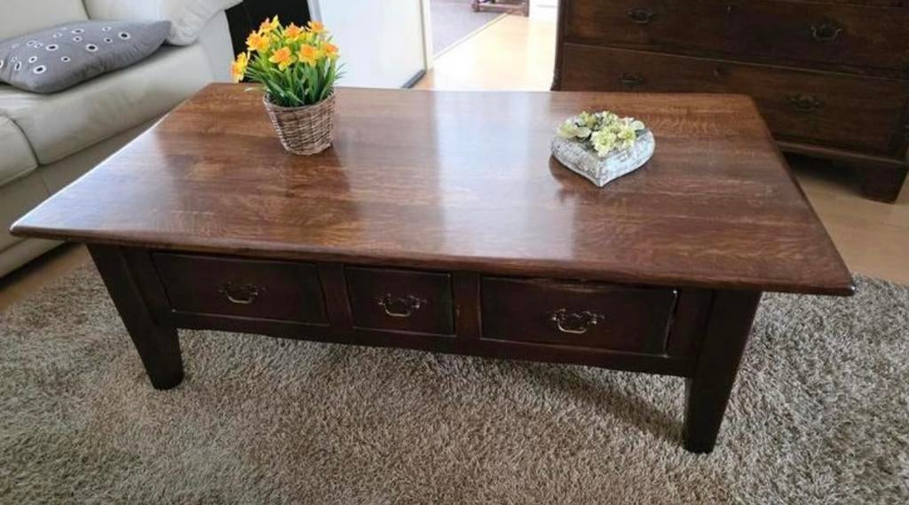 Stevige, Perfect Eiken /Teak Salontafel. Onbeschadigd., Huis en Inrichting, Tafels | Salontafels, Ophalen, Zo goed als nieuw, Rechthoekig
