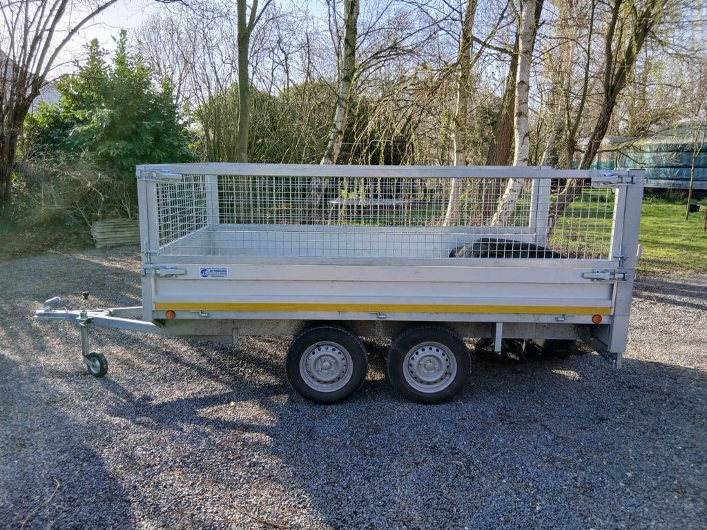 Plateau aanhangwagen 750kg met loofnetten en rijplaten, Ophalen, Zo goed als nieuw