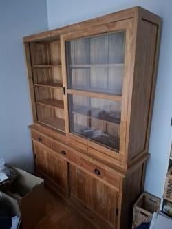 Teaken wandkast - Buffetkast - Vitrinekast in Teak, Huis en Inrichting, Ophalen, Met deur(en), 200 cm of meer, Teakhout