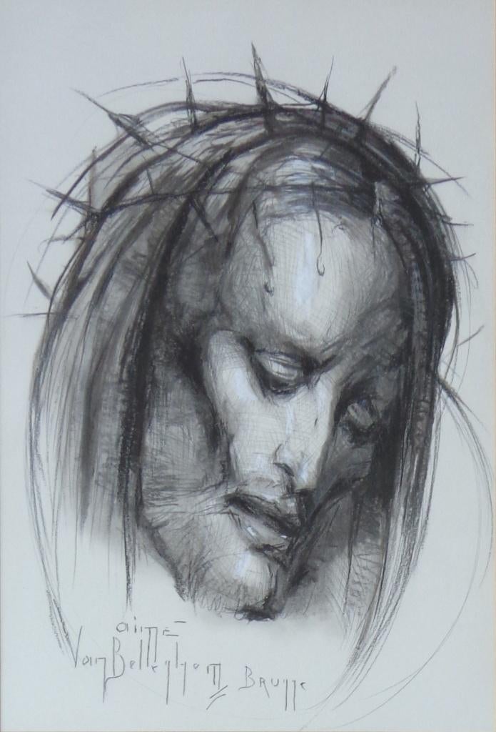 AIME VAN BELLEGHEM / CHRISTUS / ORIGINEEL / 68x51cm / KADER, Antiquités & Art, Art | Peinture | Moderne, Enlèvement ou Envoi