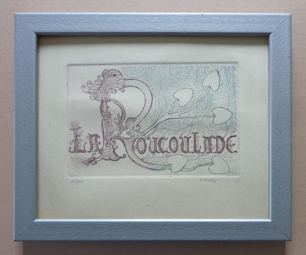 ANDRE GOEZU / LA ROUCOULADE / KLEURETS / 28x34cm / KADER, Antiquités & Art, Enlèvement ou Envoi