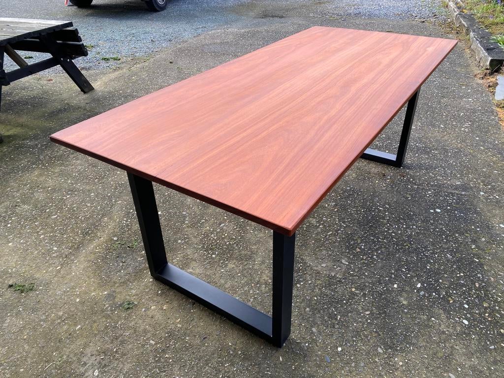 Massieve padoek eettafel 200x90 met U onderstel, Ophalen of Verzenden, Zo goed als nieuw, Hout