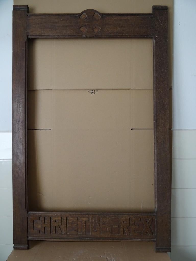 Antieke houten lijst Christus Rex 77x121cm voor doek 64x88cm, Antiek en Kunst, Antiek | Religieuze voorwerpen, Ophalen of Verzenden