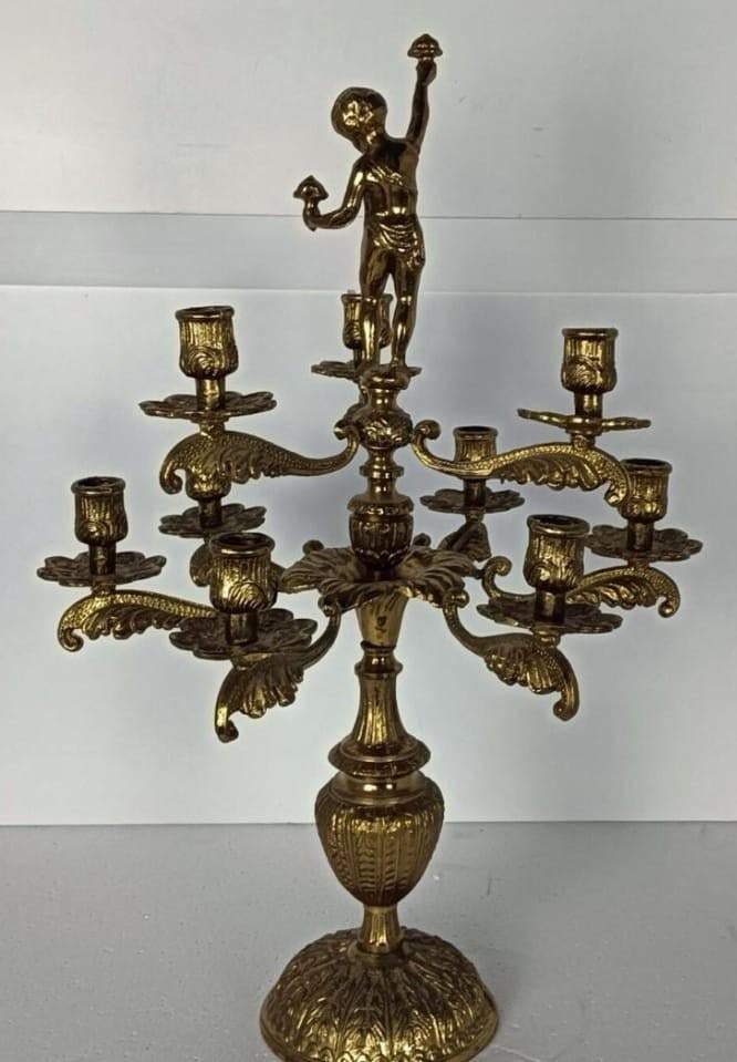 Prachtige, antieke, grote messing kandelaar met negen armen, Antiek en Kunst, Ophalen