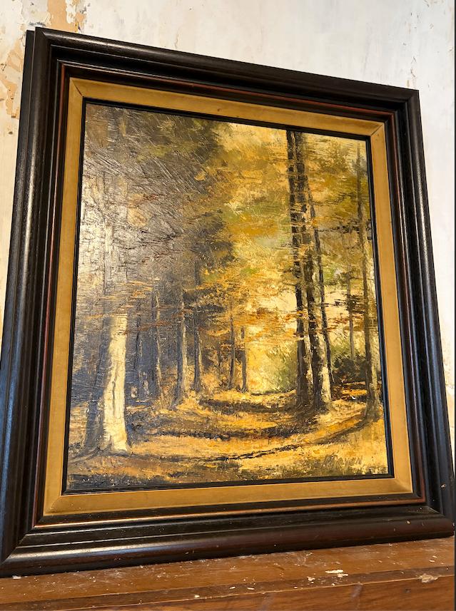 Peinture — Arbres dans les bois — 85 x 75 cm — Signée, Enlèvement ou Envoi