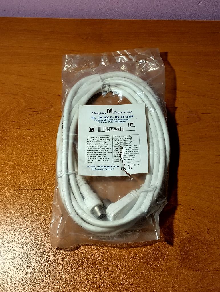 1 coax tv/fm pro ME-kabel 90 iec f - iec m/2,5m ME, Ophalen, Nieuw, 2 tot 5 meter, Coaxiale kabel