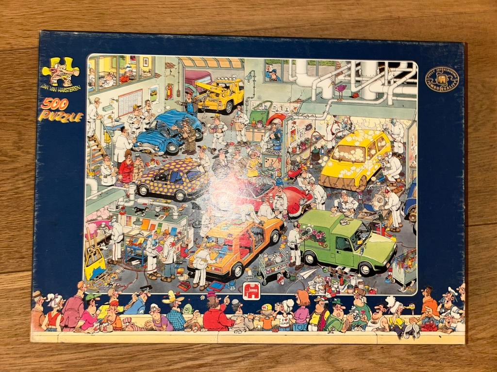 Jan van haasteren puzzel in de autospuiterij 500 st, Ophalen of Verzenden, Minder dan 500 stukjes, Gebruikt, Legpuzzel
