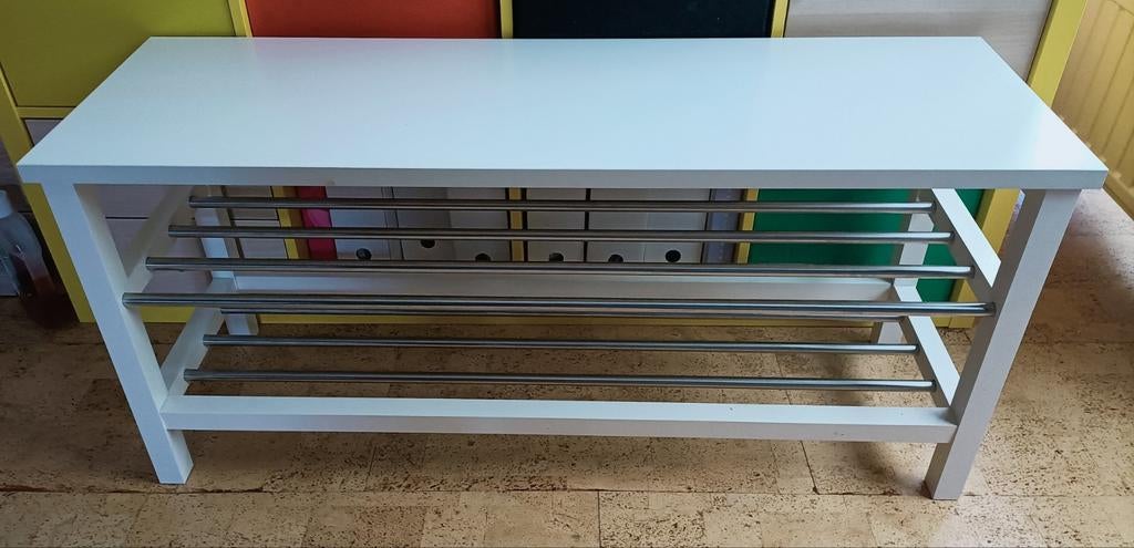 Banc avec étagère à chaussures, blanc, 108x34x50cm, Enlèvement