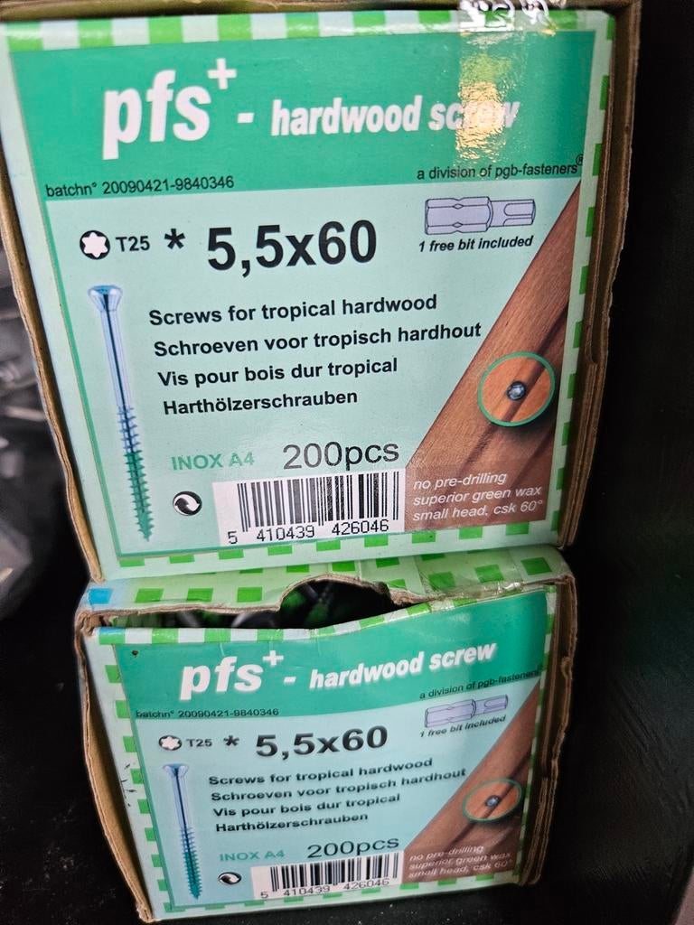 Vis inox terrasse 5.5x 60 bt 200pc, Ophalen of Verzenden, Nieuw, Schroeven, Inox