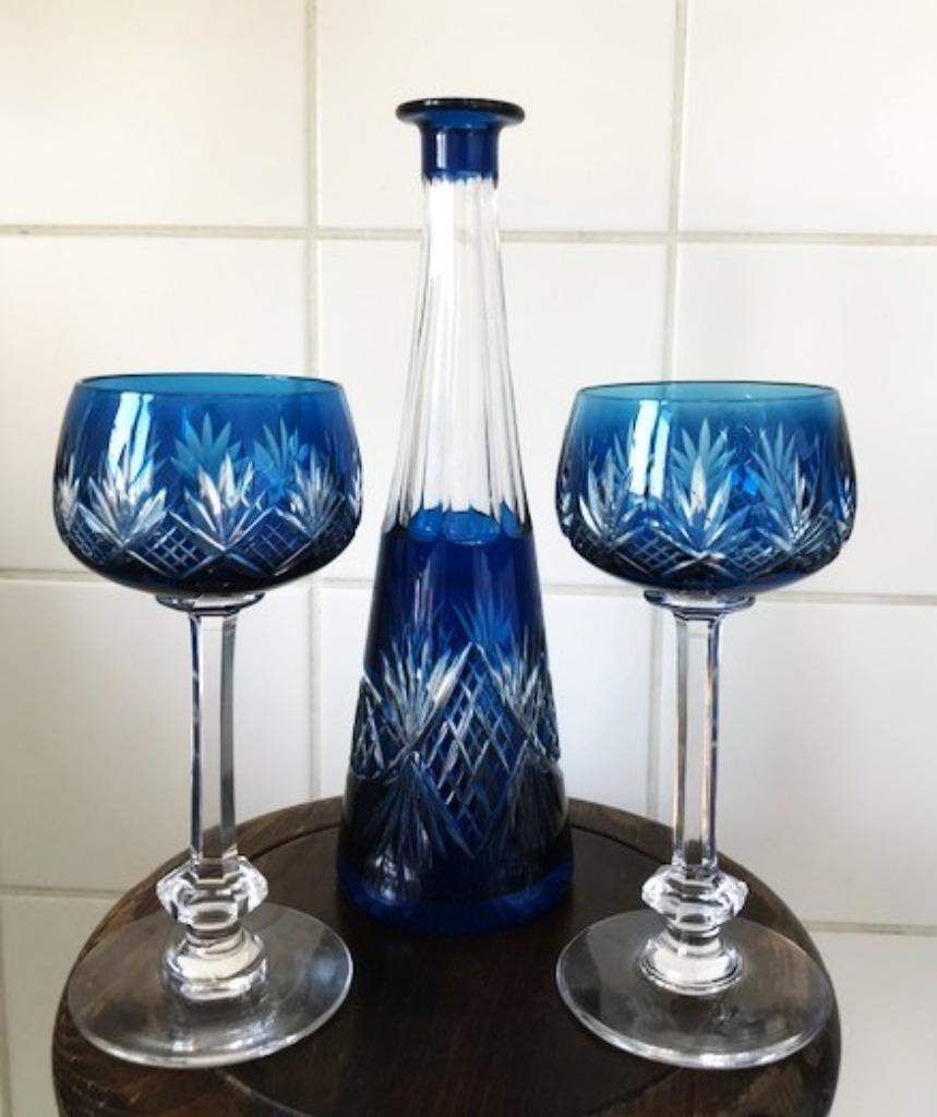 Val Saint Lambert karaf blauw gekleurd Kristal Antique✨😍👌, Antiek en Kunst, Ophalen of Verzenden