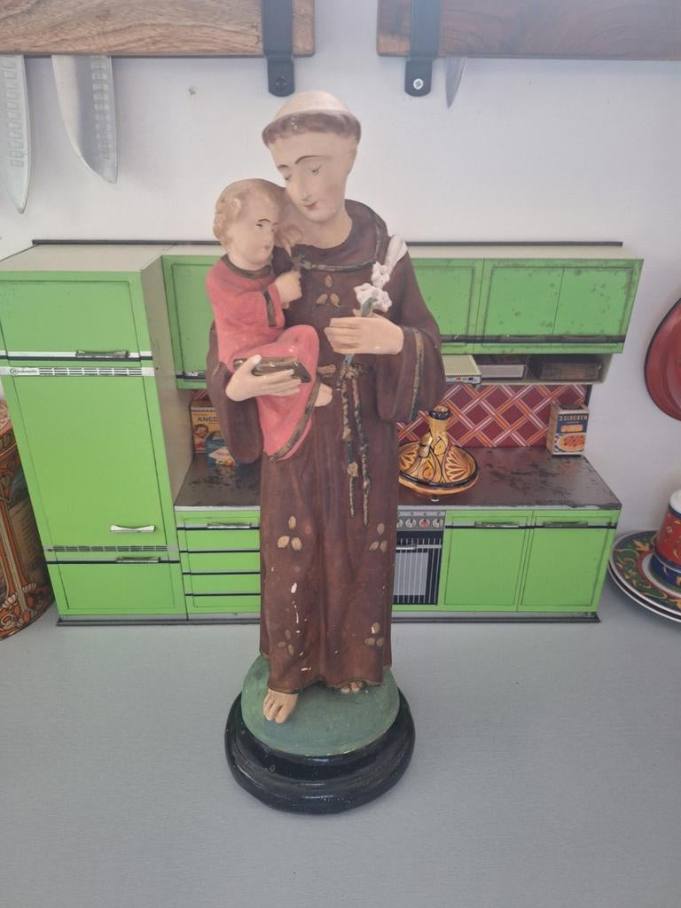 Gipsen heilig beeld Sint Antonius met kindje, Antiek en Kunst, Antiek | Religieuze voorwerpen, Ophalen of Verzenden