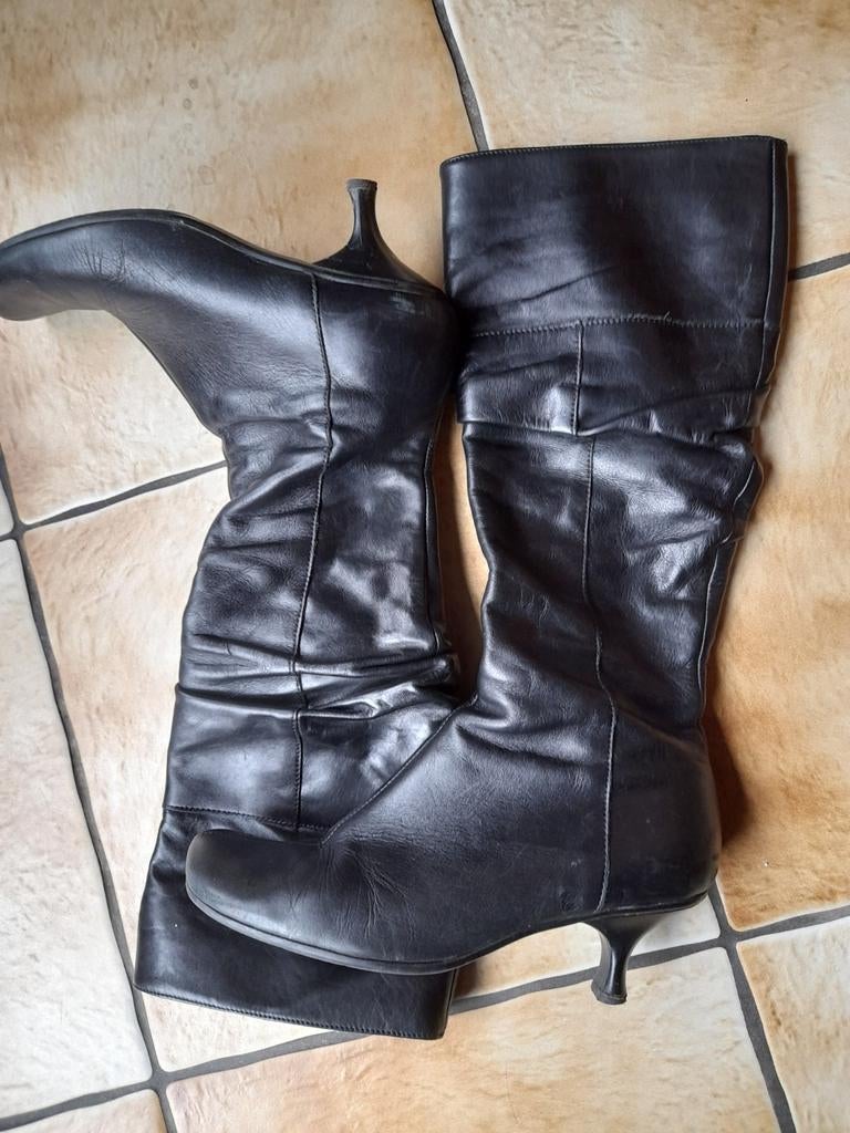 Laarzen, dames, leder, Janet &Janet, maat 37, Hoge laarzen, Zwart, Ophalen of Verzenden, Janet & Janet