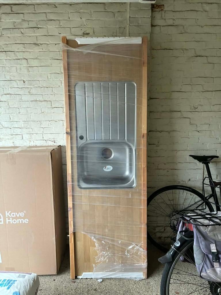 Laminaat keukenwerkblad met geïntegreerde inox spoelbak, Huis en Inrichting, Keuken | Keukenelementen, Nieuw, Ophalen