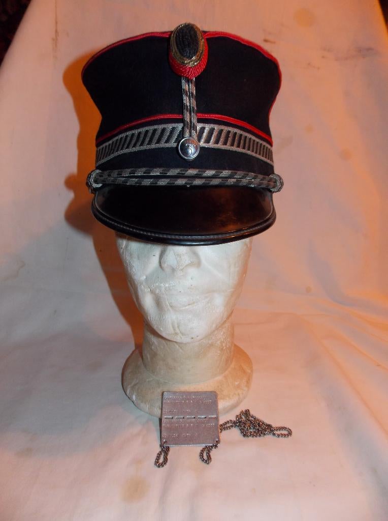 Rijkswacht wachtmeester kepi en dogtag, Verzamelen, Ophalen of Verzenden, Rijkswacht, Helm of Baret