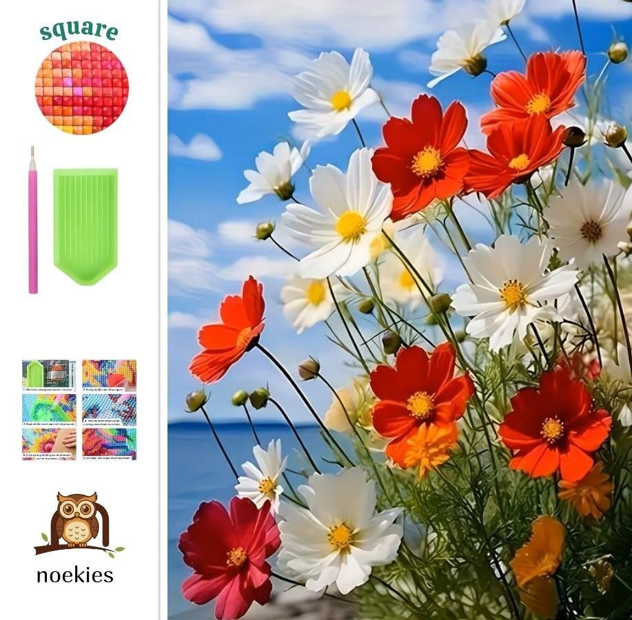 Peinture au diamant n 62 Fleurs sauvages 50x40cm (carré), Neuf, Autocollant, Natuur en Bloemen, Autres matériaux