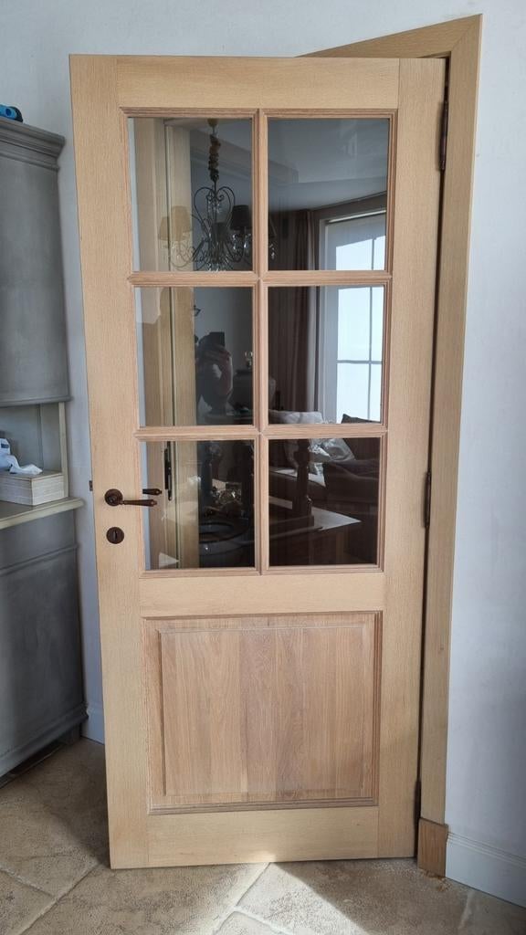 Porte intérieure en chêne avec verre 201,5 x 83 x 4 cm, Enlèvement, Verre, Porte intérieure