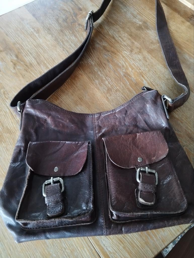 Bruine lederen handtas, Gebruikt, Bruin, Leer, Ophalen