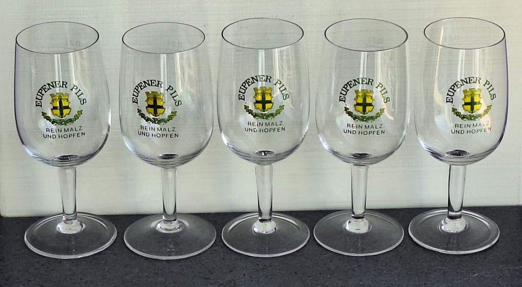 5 beaux anciens verre à bière Eupener Pils brasserie d'Eupen, Collections, Marques de bière, Enlèvement ou Envoi, Comme neuf, Verre ou Verres