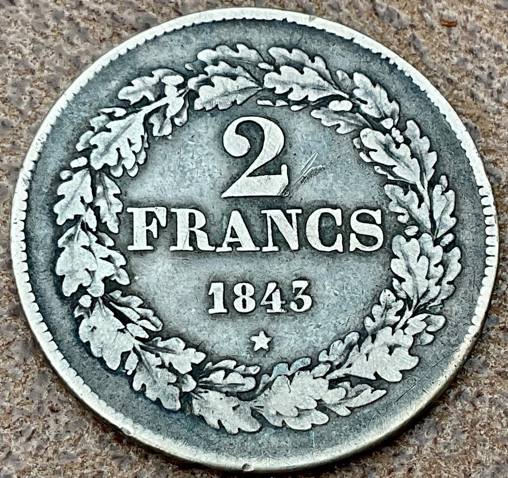 Belgium 2 Francs 1843 Pos.B ///, Verzenden, Zilver, Losse munt, Zilver