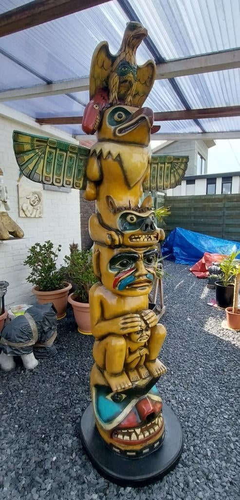 Levensgroot Beeld Totempaal,220cm,Indiaan totem,Cowboy ,,, Ophalen, Zo goed als nieuw, Mens