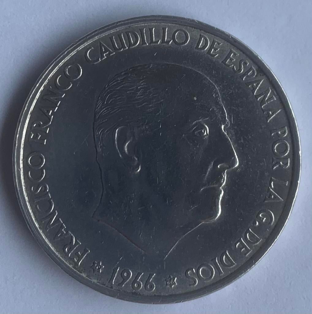 100 Peseta’s SPANJE 1966 FRANCISCO FRANCO, Postzegels en Munten, Ophalen of Verzenden, Overige landen, Losse munt, Zilver